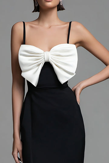 Black and White Sheath Spaghetti Straps Formal Dress With Slit